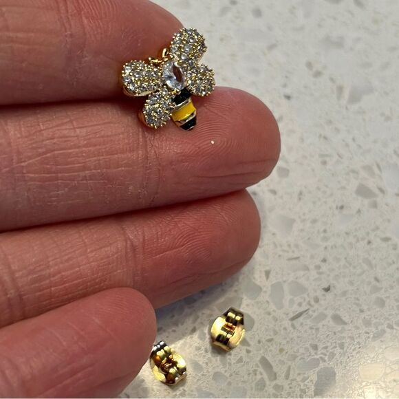 Stainless Steel Cubic Zirconia Bee Stud Earrings - Picture 5 of 9